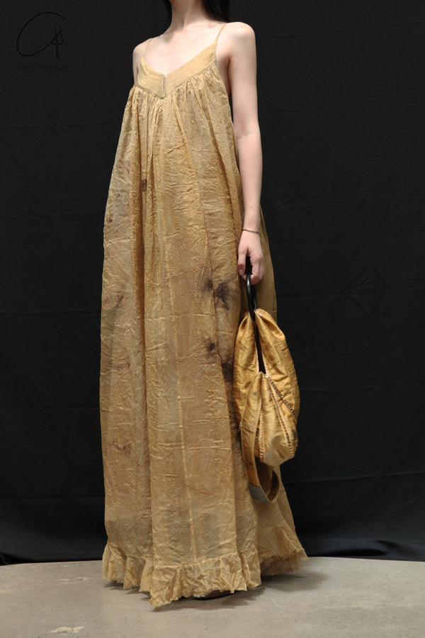 Mutedance 24 Spring/Summer Flower-dyed Silk Sling Dress Series MD-MD24SS22-1K 1khaki PM140